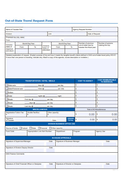 out of state travel request form