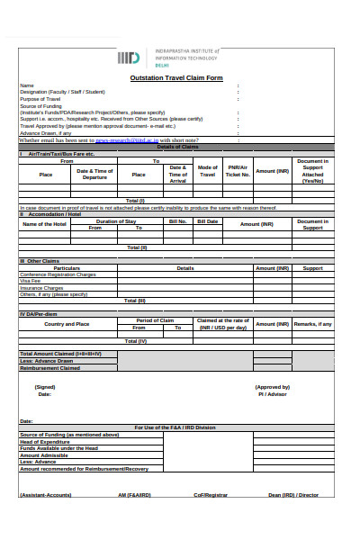 outstation claim form