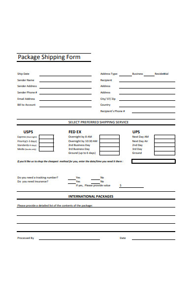 package shipping form