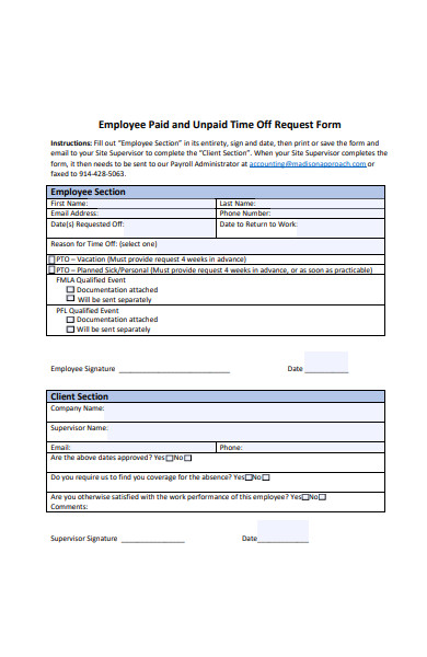 paid unpaid time off request form
