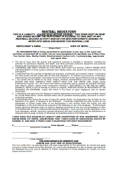 paintball waiver form