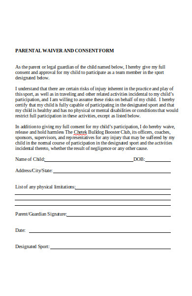 parental waiver consent form