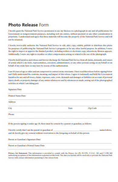 park photo release form