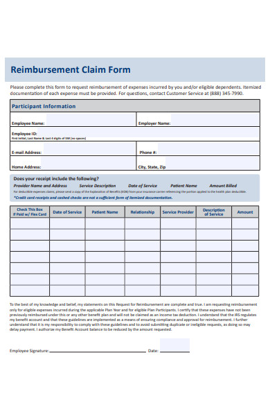 participant reimbursement claim form