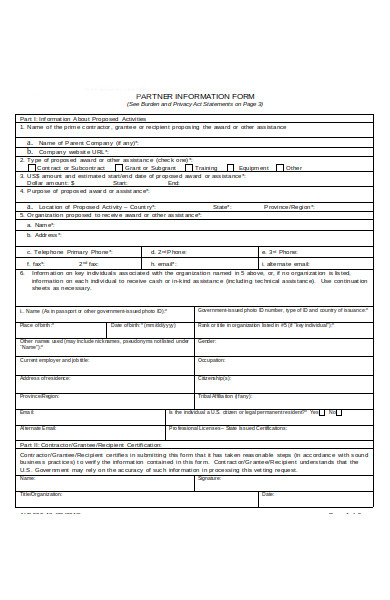 partner information form