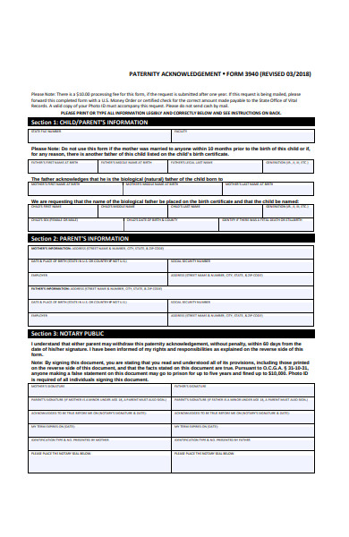 paternity acknowledgement form