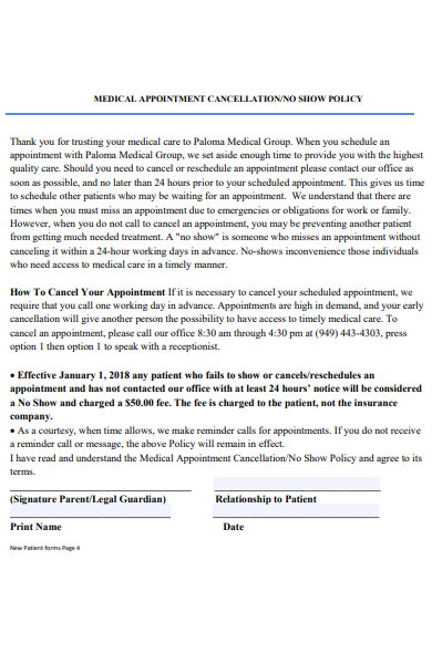 patient appointment cancellation form