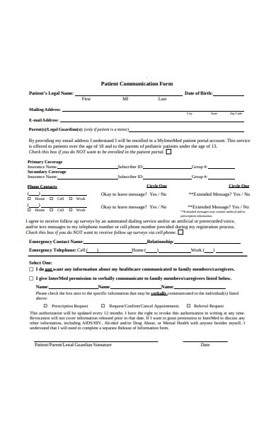 patient communication form in pdf