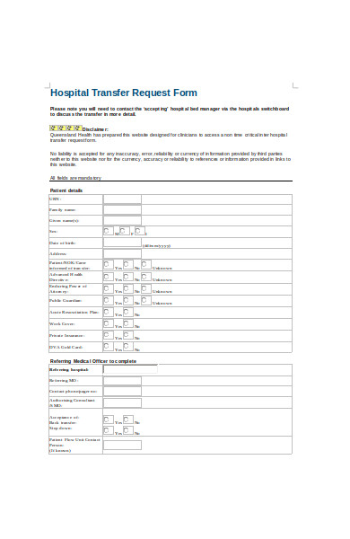 patient hospital transfer request form