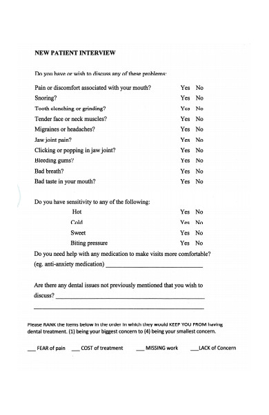 patient interview form sample