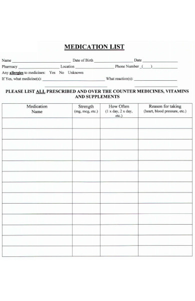 patient medication list form