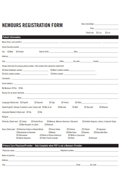 patient nemours registration form