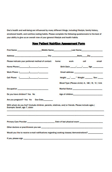patient nutrition assessment form