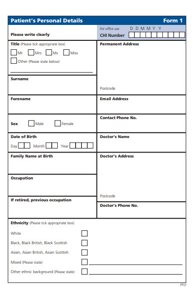 patient personal details form