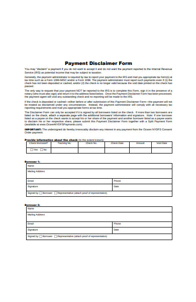 payment disclaimer form
