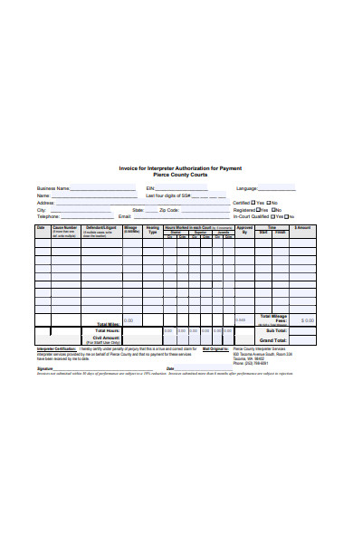payment invoice form format
