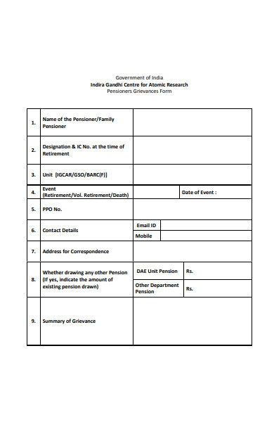 pensioners grievance form