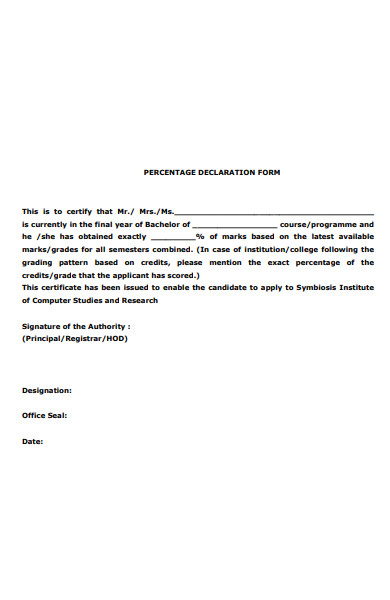 percentage declaration form