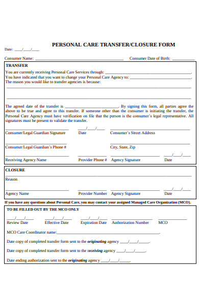personal care transfer form