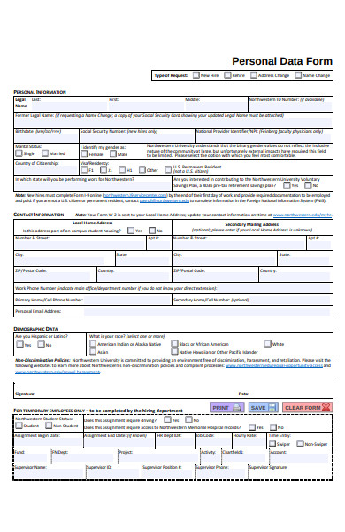 personal data form