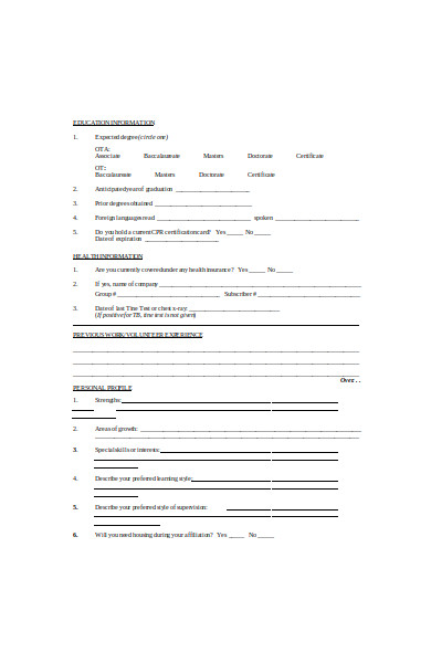 personal data sheet form