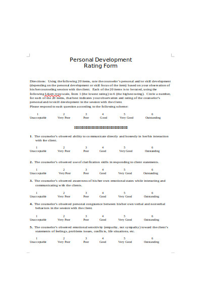 personal development rating form