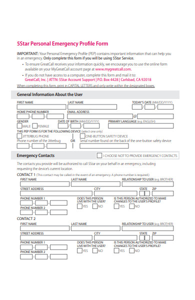 personal emergency profile form