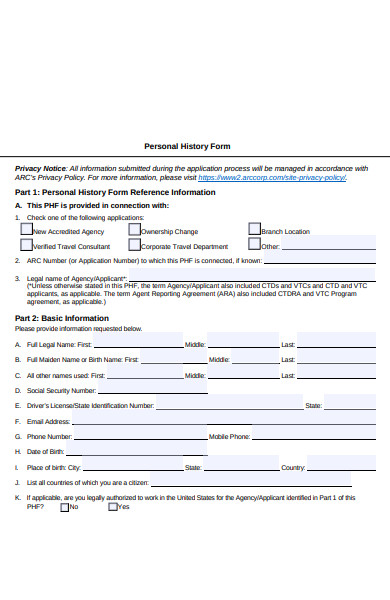 personal history form