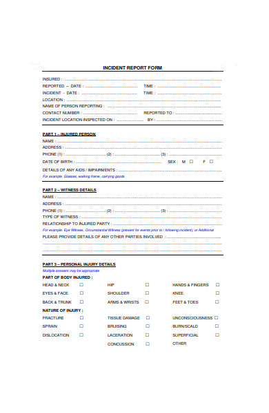 personal incident report form