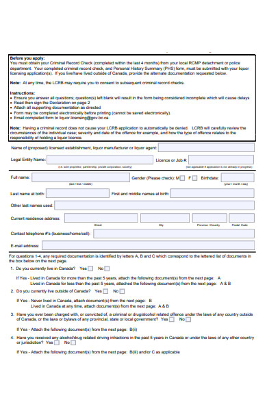 personal liquor license form