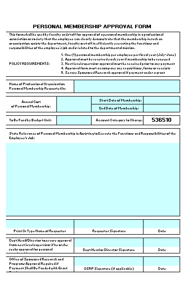 personal membership approval form