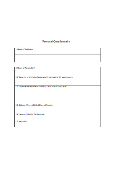 personal questionnaire form
