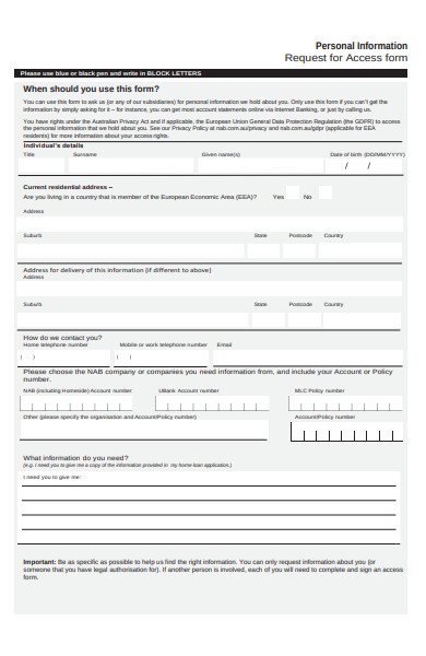 personal request for access form
