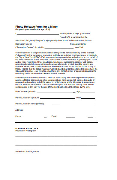 photo release form for minor