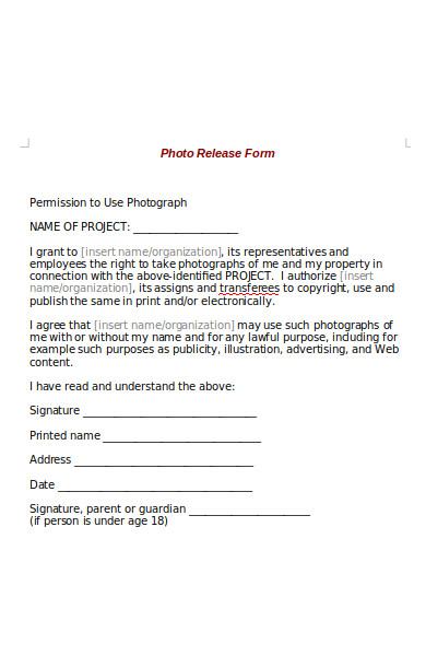 photo release permission form