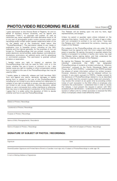 photo release recording form