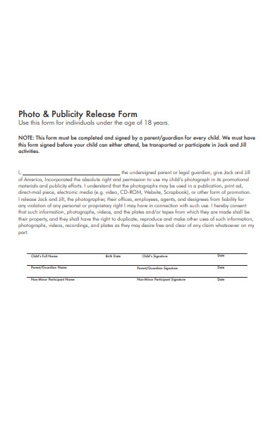 photo and publicity release form