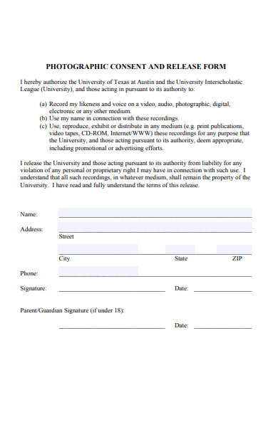 photographic consent release form