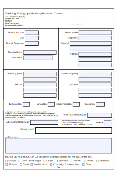 photography client booking form