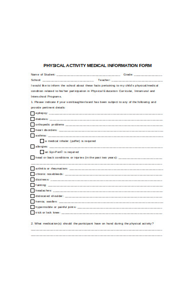 physical activity form