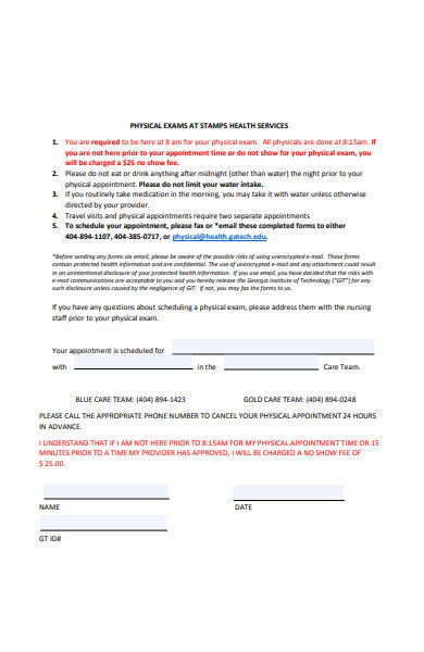 physical health service form