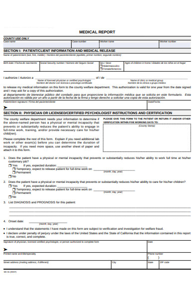 physician medical report form