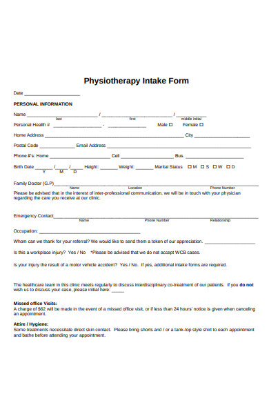 physiotherapy intake form