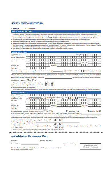 assignment form fill up