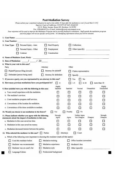 post mediation survey form