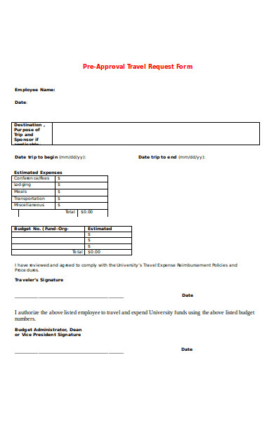 pre approval travel request form