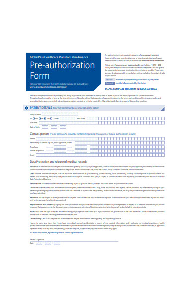 pre authorization medical form