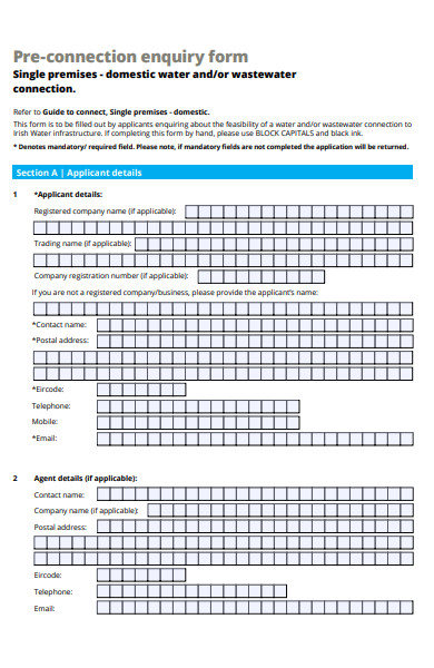 pre connection enquiry form