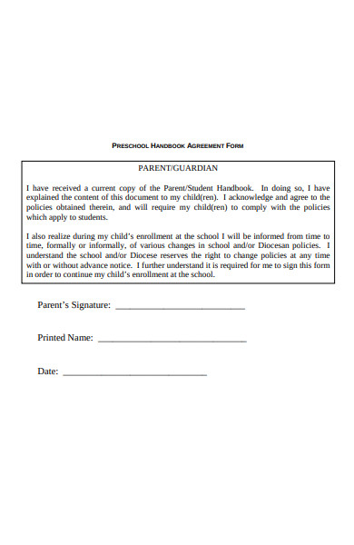 pre school agreement form