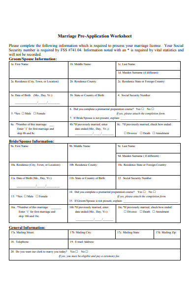 premarital application worksheet form
